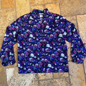 Vintage Orare Floral Print Button Down Blouse Purple Size Medium / Large